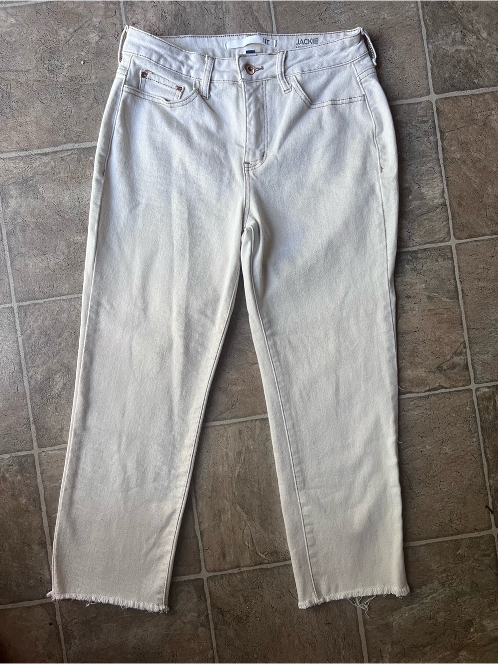 !iT Jackie Jeans Womens  Ecru Beige High Rise Straight Leg Crop Stretch Denim